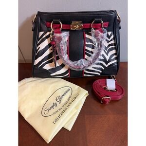 Simply Glamorous Stacey Whitmore Zebra Print Satchel Handbag Black Red Gold
